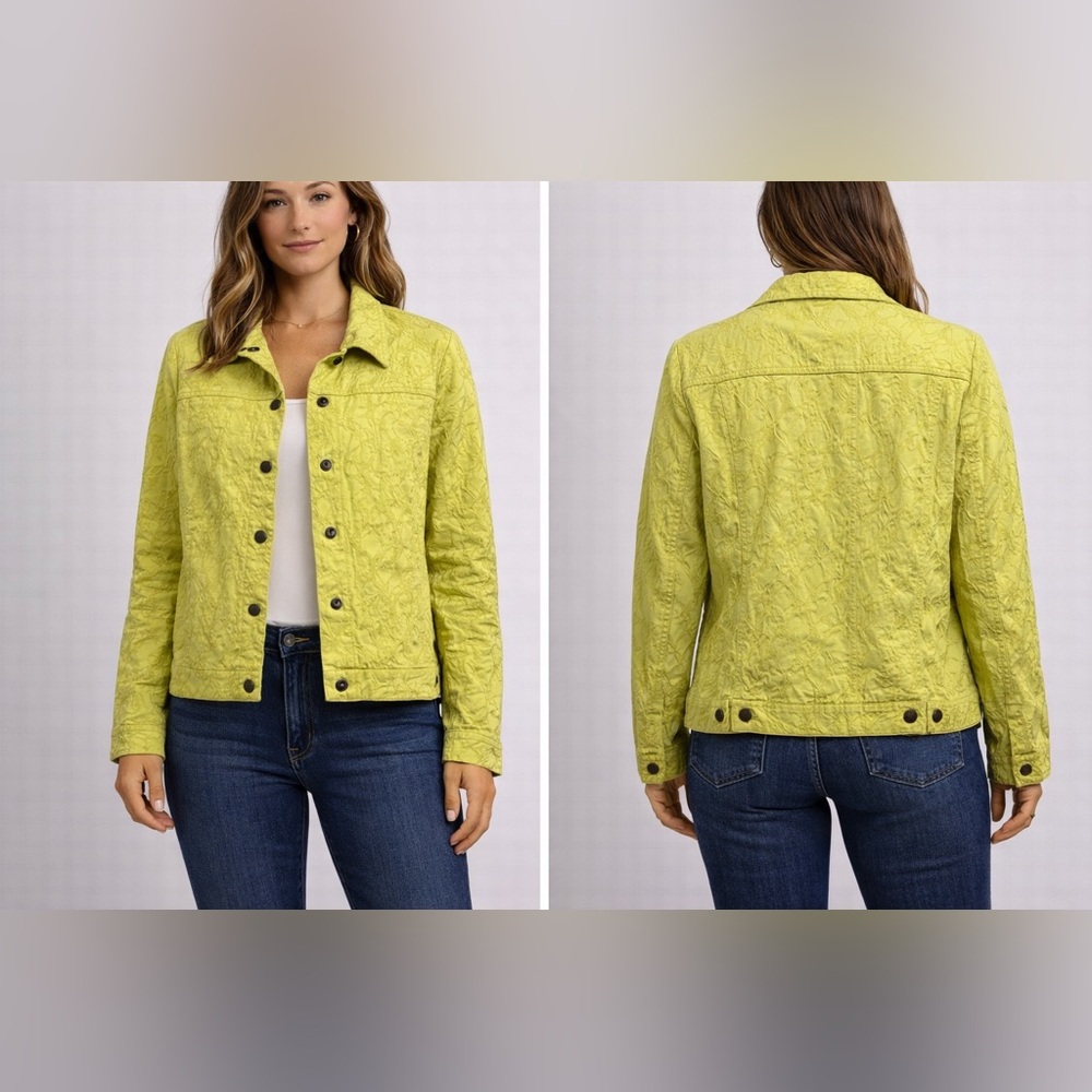 Ruby Rd. Quilted Lime Button-Front Jean Jacket - image 1